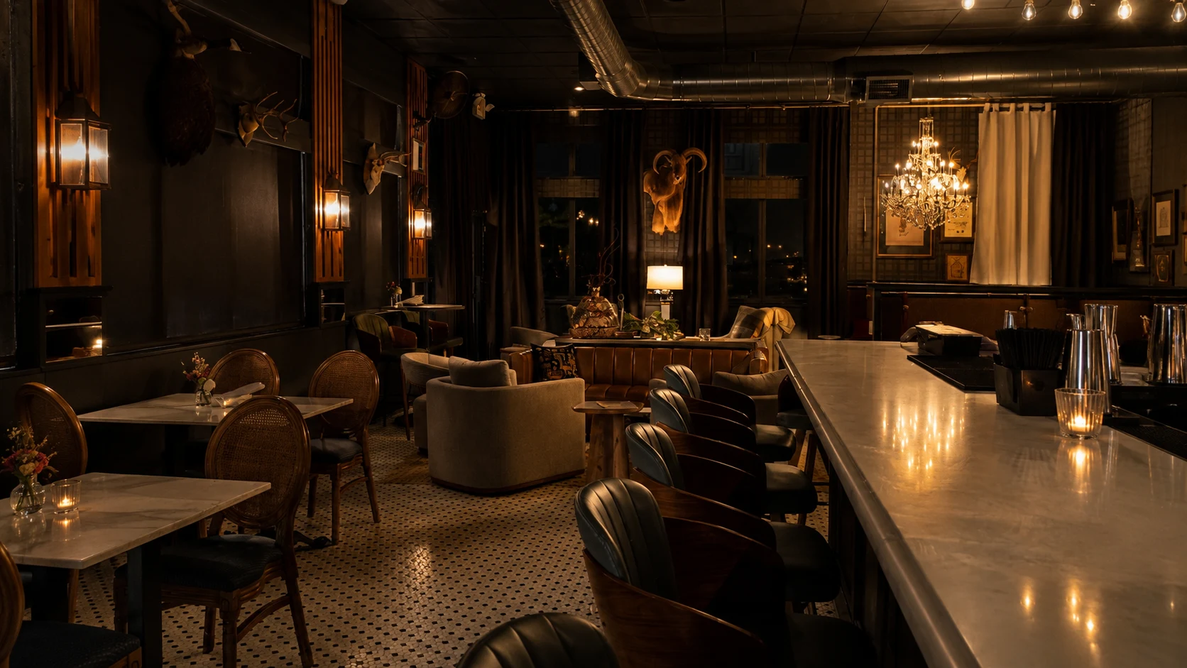 The Boardroom upscale cocktail lounge interior in River Ranch, Lafayette